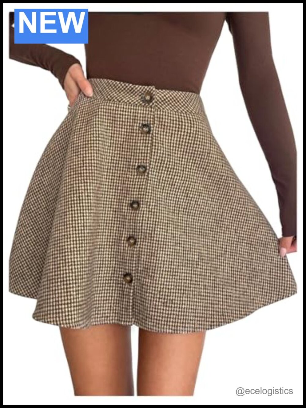 Floerns Women's Vintage Plaid High Waisted Button Front Skater Skirt Fall Outfit